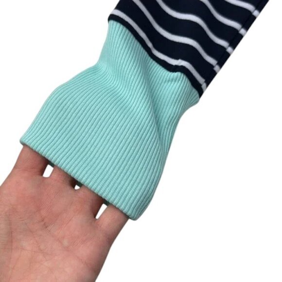 Coco & Main Cardigan Sweater Size L Blue White Aqua Striped Lightweight - Picture 3 of 7